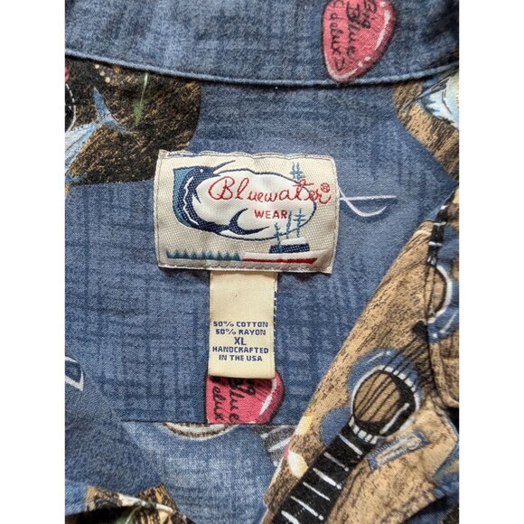 Bluewater Wear XL Button-Up Hawaiian Shirt With Guitar Print - Picture 2 of 6